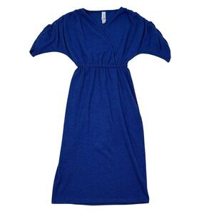 Anthropologie Amadi Robe Dress Size XS Blue Short A Line Wrap Neck Knit‎ Stretch